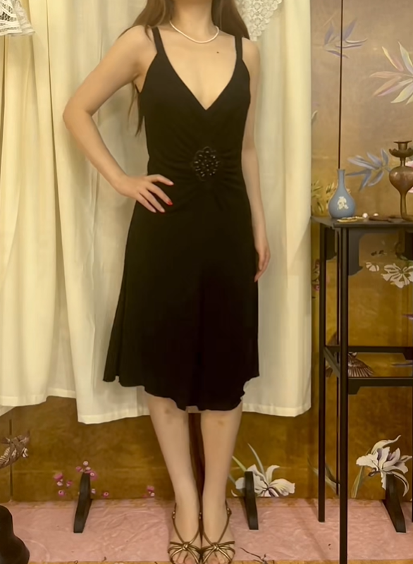 Black Sexy Spaghetti Strap Fitted Waist A-Line Prom & Evening Party Dress gh8406