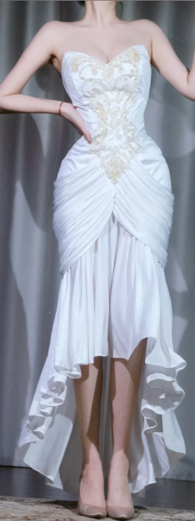 ✨Girlhomeshops-White Strapless High Low Prom Dress, Beaded Chiffon Formal Gown gh9917
