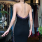 Black Halter Sweetheart Long Formal Gown Purple Rhinestone Beaded Mermaid Evening Dress gh9668