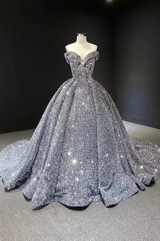 Silber/Rot/Grün Glänzend Wunderschöne Pailletten Langes Ballkleid Abendkleid Off Schulter Erwachsene Zeremonie Kleid gh3128