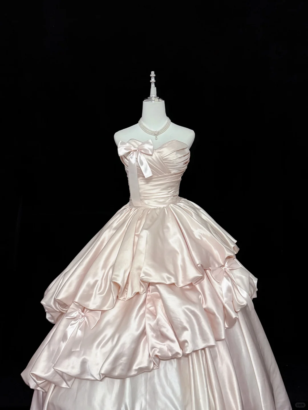 Blush Pink Satin Strapless Cinched Waist Multi-Layer Voluminous Skirt Romantic Dress, Wedding Gown gh7905