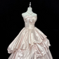 Blush Pink Satin Strapless Cinched Waist Multi-Layer Voluminous Skirt Romantic Dress, Wedding Gown gh7905