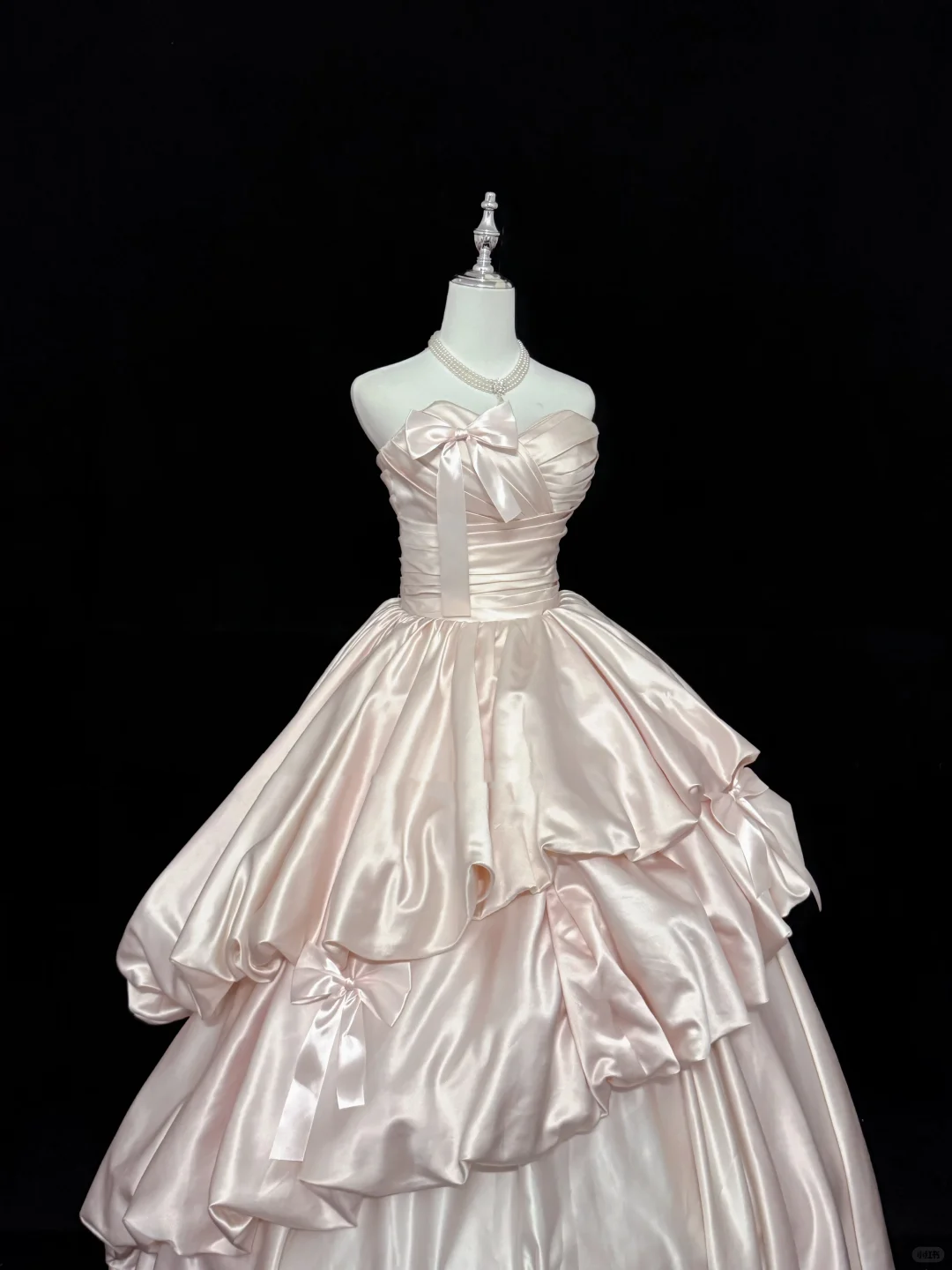 Blush Pink Satin Strapless Cinched Waist Multi-Layer Voluminous Skirt Romantic Dress, Wedding Gown gh7905