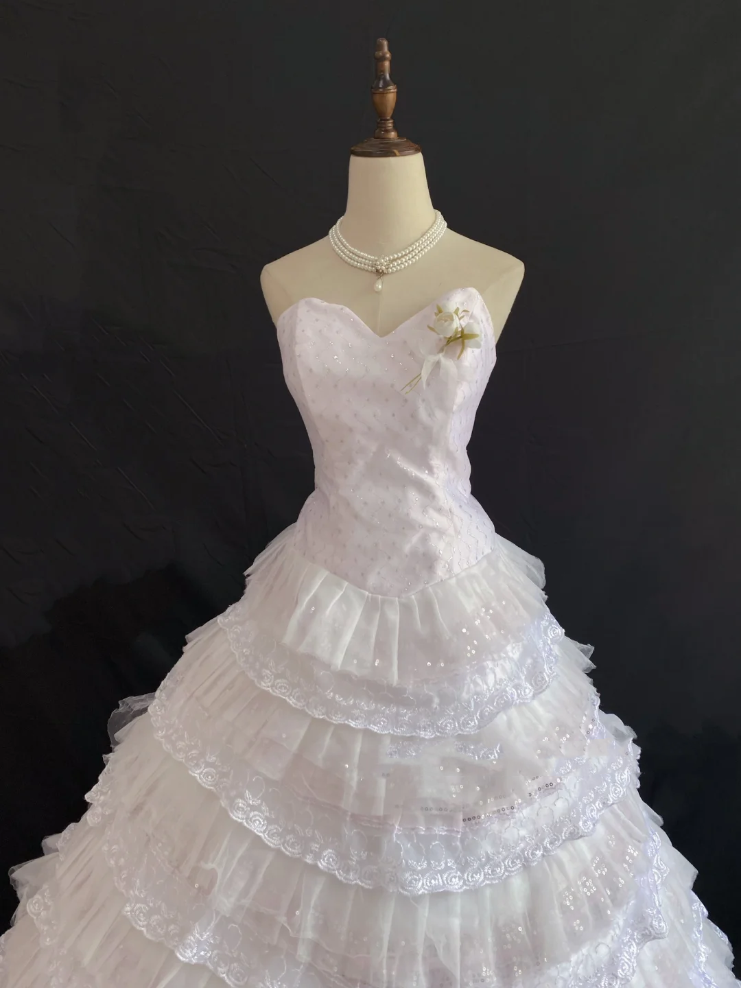 Blush pink strapless romantic gown with fitted waist and fluffy tiered cake skirt, wedding dress and bridal gown gh8215