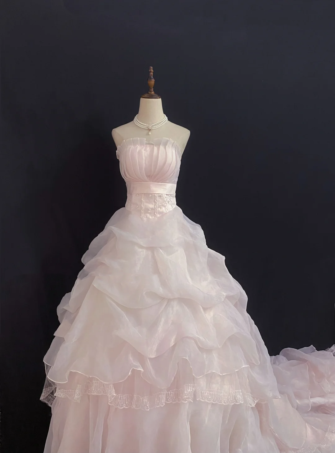 Blush Pink Strapless Long Elegant Romantic Gown with Fitted Waist and Fluffy Princess Skirt, Wedding Dress & Bridal Gown gh8306