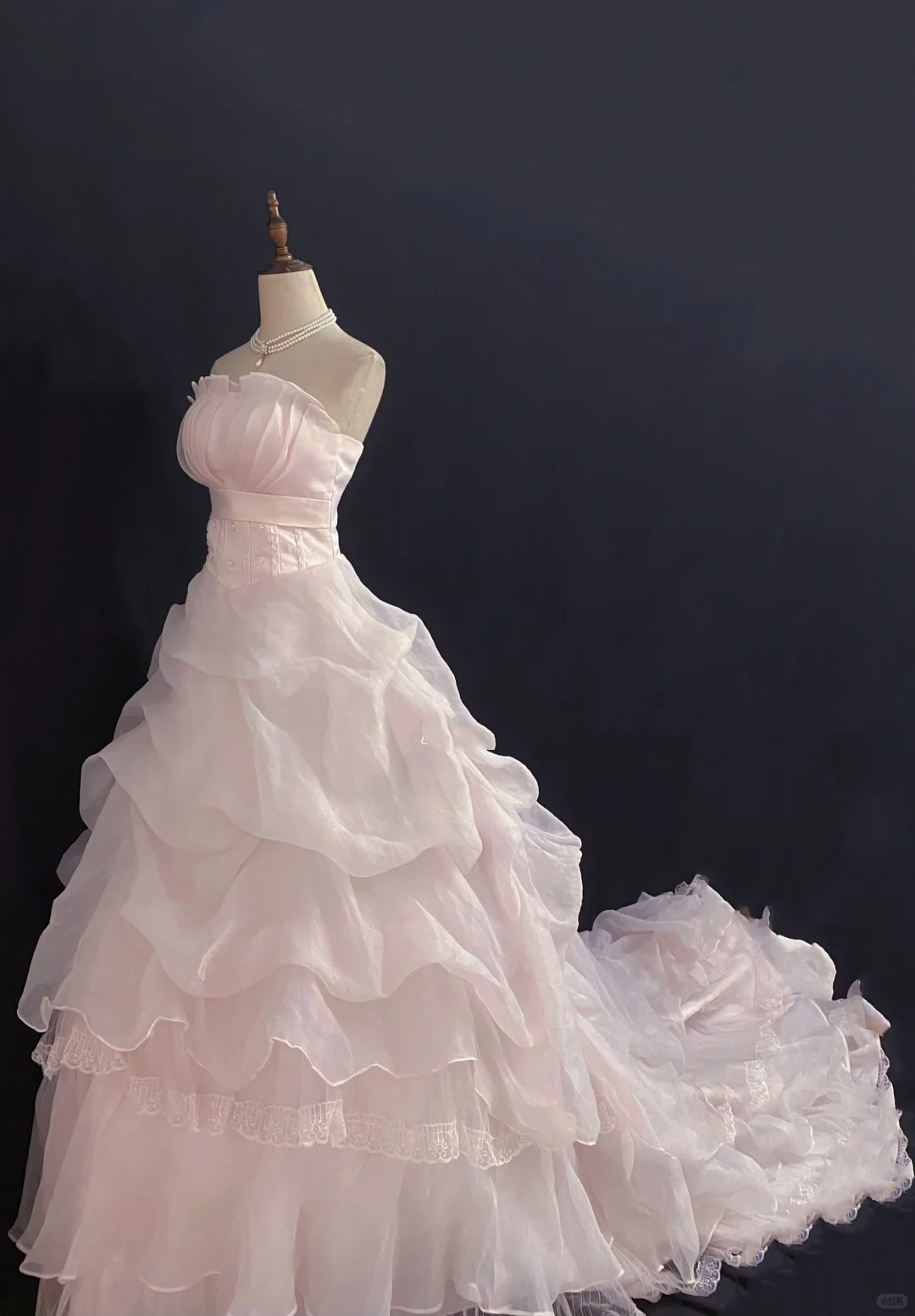 Blush Pink Strapless Long Elegant Romantic Gown with Fitted Waist and Fluffy Princess Skirt, Wedding Dress & Bridal Gown gh8306