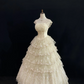 Light Apricot Lace Long Vintage Romantic Gown, Fitted Waist, Fluffy Tiered Skirt, Wedding Dress & Bridal Gown gh8175
