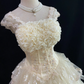 Light Apricot Lace Long Vintage Romantic Gown, Fitted Waist, Fluffy Tiered Skirt, Wedding Dress & Bridal Gown gh8175