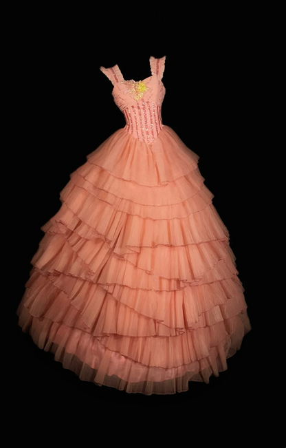 Orange Strappy Fitted Waist Slim Ball Gown with Voluminous Skirt, Evening Dress gh7172