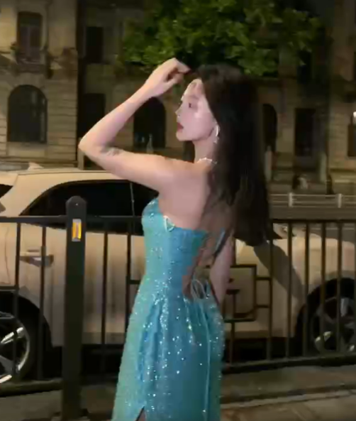 Iridescent Sequin Strapless Long Evening Gown Turquoise Side Slit Prom Dress gh9866