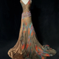 ✨Girlhomeshops-V Neck Iridescent Printed Tulle Mermaid Evening Gown with Beaded Fringe gh10281