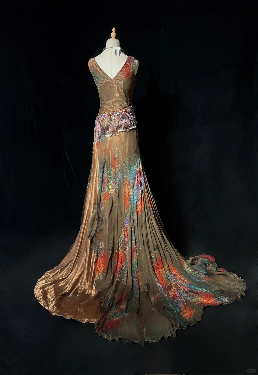 ✨Girlhomeshops-V Neck Iridescent Printed Tulle Mermaid Evening Gown with Beaded Fringe gh10281