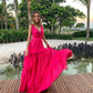 Rosa Elegante Sexy V-ausschnitt Spitze Spaghetti-trägern Lange Chiffon Rüschen Ballkleid Abendkleid Hochzeit Gast Party Kleid gh3322