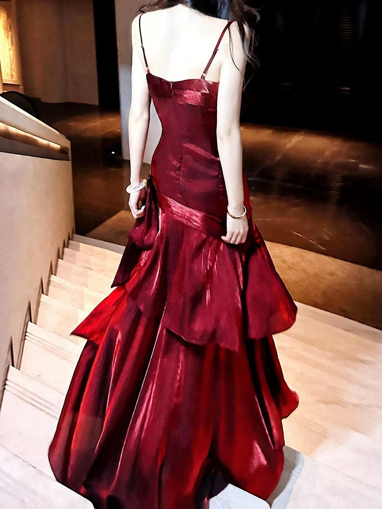 Burgund/Grün Chic Süße Lange Rüschen Ballkleid Abendkleid Partykleid gh4318