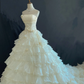 Off-white Strapless Romantic Long Gown, Cinched Waist, Fluffy Tiered Cake Skirt, Classic Elegant Style, Wedding Dress & Bridal Gown gh8261