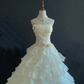 Off-white Strapless Romantic Long Gown, Cinched Waist, Fluffy Tiered Cake Skirt, Classic Elegant Style, Wedding Dress & Bridal Gown gh8261