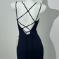 Navy Blue Spaghetti Strap V-Neck Fitted Waist Slim Slit Sexy Prom & Evening Dress gh7232