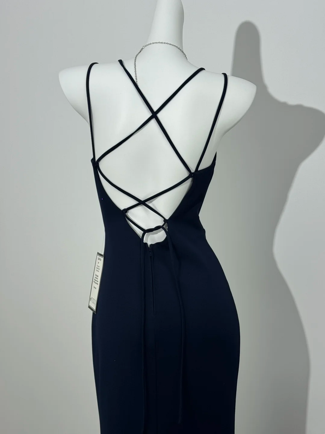 Navy Blue Spaghetti Strap V-Neck Fitted Waist Slim Slit Sexy Prom & Evening Dress gh7232
