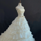 Off-white Strapless Romantic Long Gown, Cinched Waist, Fluffy Tiered Cake Skirt, Classic Elegant Style, Wedding Dress & Bridal Gown gh8261