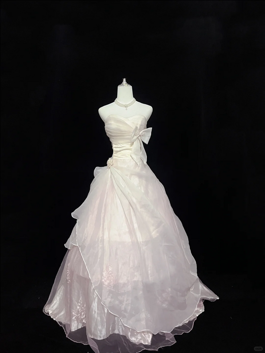 Blush Pink Gradient Strapless, Cinched Waist, Voluminous Gentle Style Skirt Long Romantic Dress, Wedding Gown gh8042