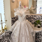 Ivory Off-the-Shoulder Soft Elegant Waist-Cinched Irregular Hem Romantic Dress, Wedding Gown gh7627
