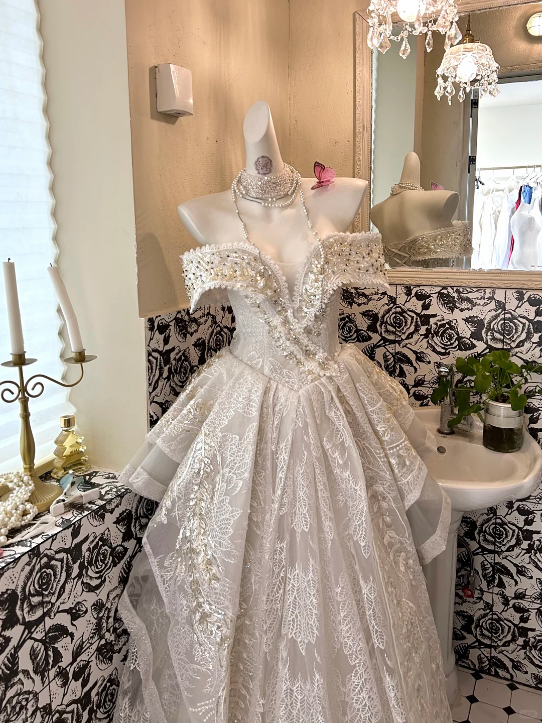 Ivory Off-the-Shoulder Soft Elegant Waist-Cinched Irregular Hem Romantic Dress, Wedding Gown gh7627