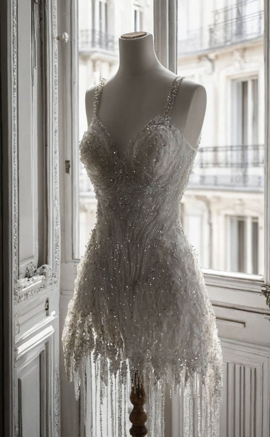 Girlhomeshops-New White Luxury Sweet Short Beaded Homecoming Dress Birthday Party Dress gh5193