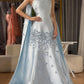 Wunderschönes, exquisites, florales, mit Perlen verziertes, langes Satin-Ballkleid, Abendkleid, Abschlusskleid, gh3275