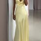 Yellow Fashion V-neck Spaghetti Straps Elegant Long Satin Back lace-up Ball Gown Evening Dress Party Dress gh3160
