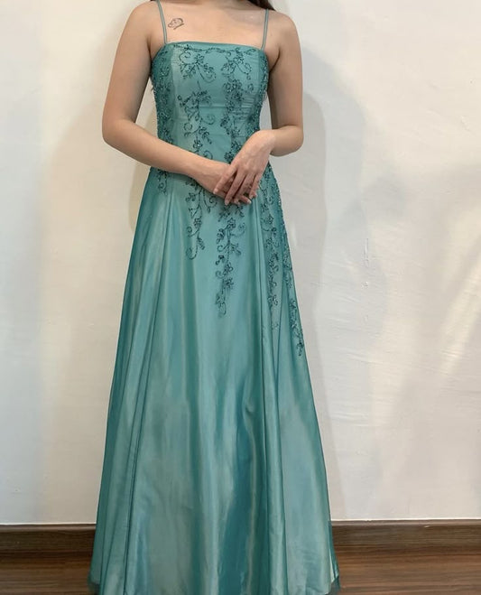 Grün Charming Fashion Exquisite Perlen Lange Elegante Tüll Satin Ballkleid Abendkleid Partykleid gh3435
