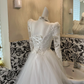 Ivory V-Neck Lace Long Sleeve Waist-Cinched Voluminous Skirt Long Romantic Dress, Wedding Gown gh7606