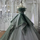Forest Green Gradient Ball Gown Beaded Strapless & Oversized Tulle  gh7064