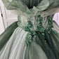 Forest Green Gradient Ball Gown Beaded Strapless & Oversized Tulle  gh7064