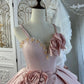 Pink Strapless Gown Beaded Neckline & 3D Rose Appliqués Showstopper  gh7062