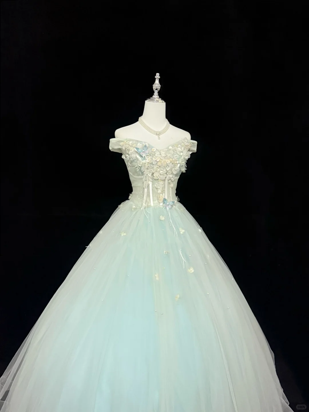 Sage Green Off-the-Shoulder Floral Design Cinched Waist Voluminous Skirt Romantic Dress, Wedding Gown gh7907