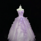 Lavender Strapless Cinched Waist Embroidered Voluminous Princess Skirt Long Romantic Dress, Wedding Gown gh7997