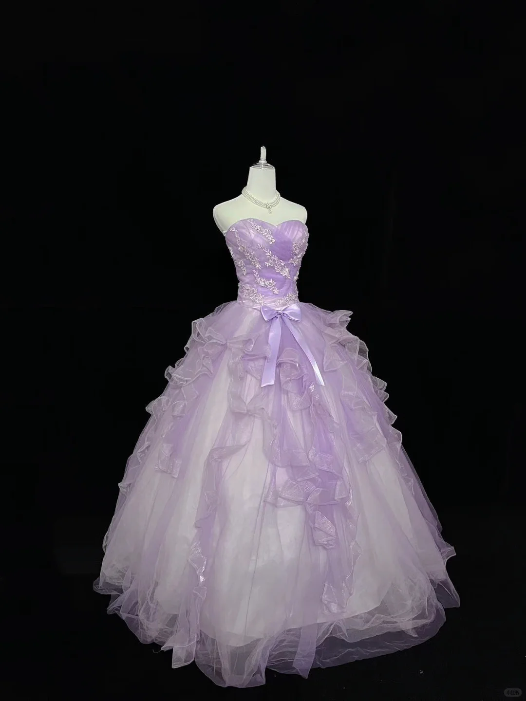 Lavender Strapless Cinched Waist Embroidered Voluminous Princess Skirt Long Romantic Dress, Wedding Gown gh7997