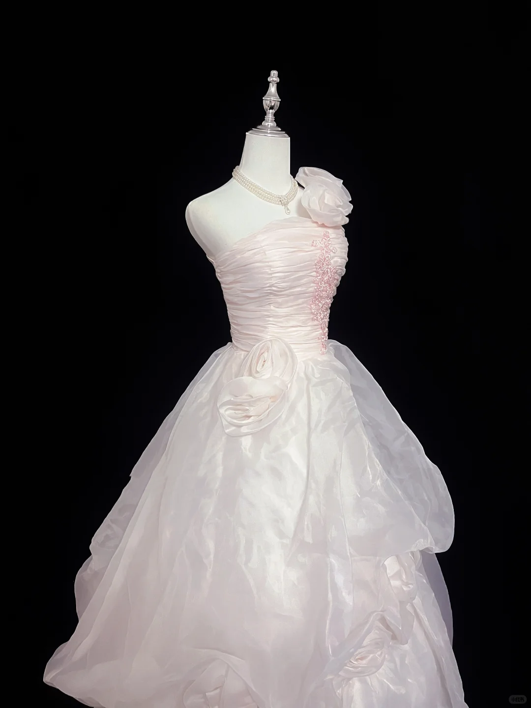 Blush Pink Floral Spaghetti Straps Cinched Waist Ruched Voluminous Skirt Long Romantic Dress, Wedding Gown gh8043