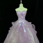 Lavender Strapless Cinched Waist Embroidered Voluminous Princess Skirt Long Romantic Dress, Wedding Gown gh7997