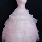 Blush Pink Strapless Long Romantic Gown with Fitted Waist and Fluffy Princess Skirt, Wedding Dress & Bridal Gown gh8308