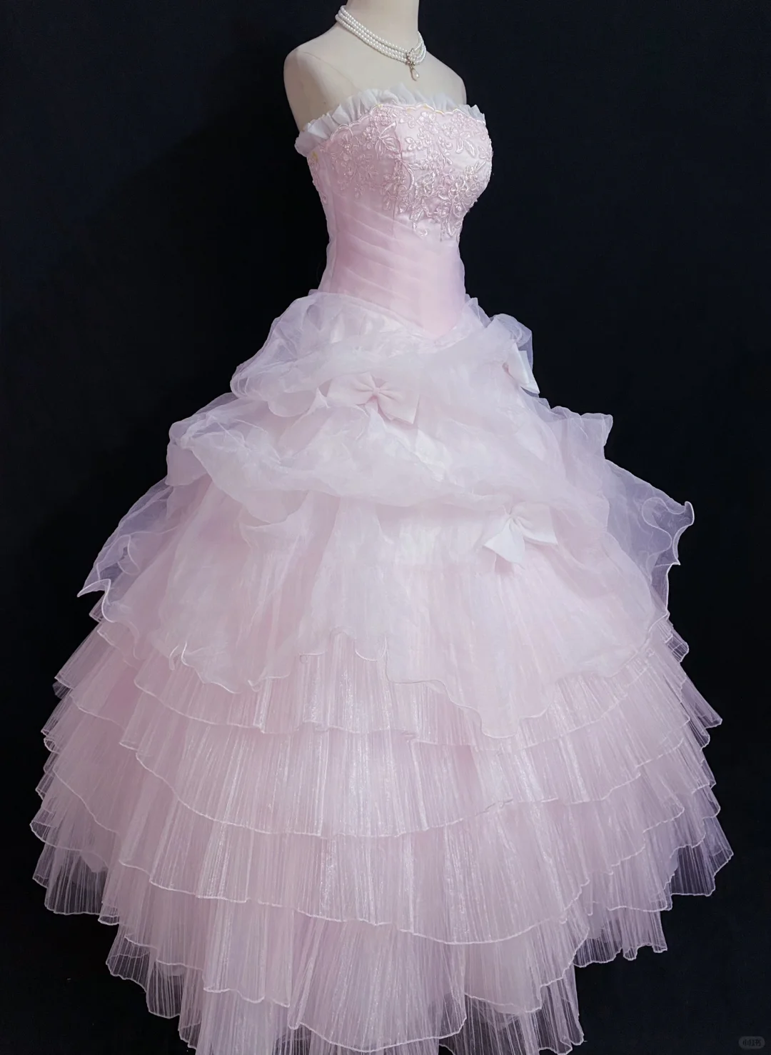 Blush Pink Strapless Long Romantic Gown with Fitted Waist and Fluffy Princess Skirt, Wedding Dress & Bridal Gown gh8308