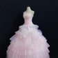 Blush Pink Strapless Long Romantic Gown with Fitted Waist and Fluffy Princess Skirt, Wedding Dress & Bridal Gown gh8308