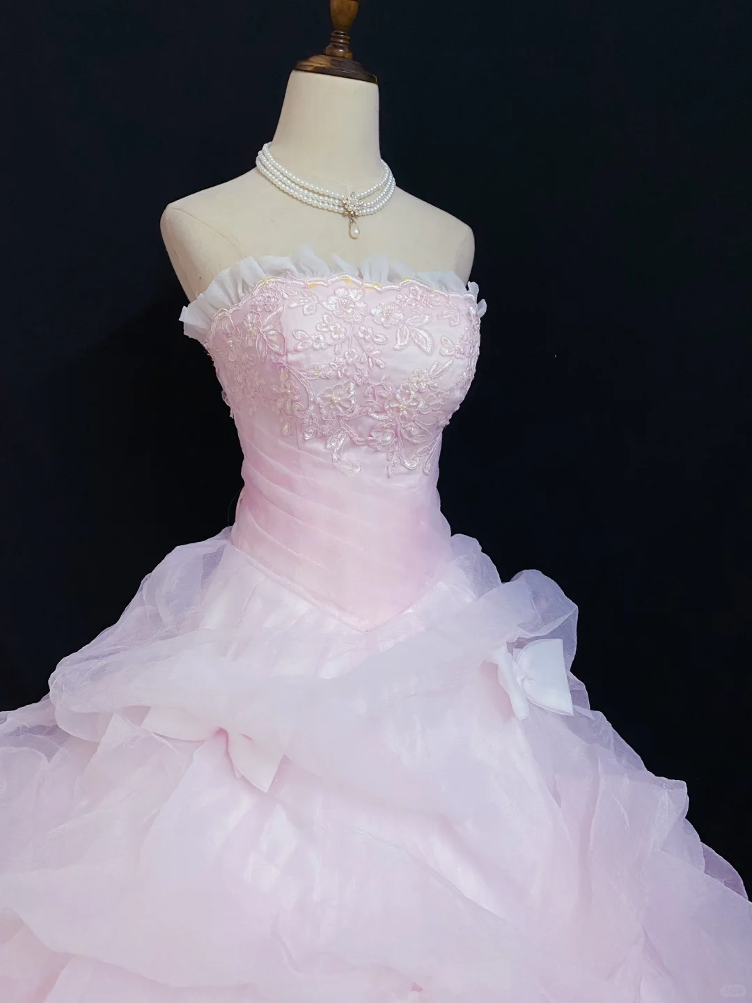 Blush Pink Strapless Long Romantic Gown with Fitted Waist and Fluffy Princess Skirt, Wedding Dress & Bridal Gown gh8308