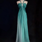 ✨Girlhomeshops-Teal Gradient Rhinestone Halter Chiffon Formal Evening Gown gh10241