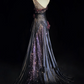 One Shoulder Black Purple Gradient Mermaid Prom Dress Sequins Rhinestones 3D Floral Formal Gown with Train gh9543