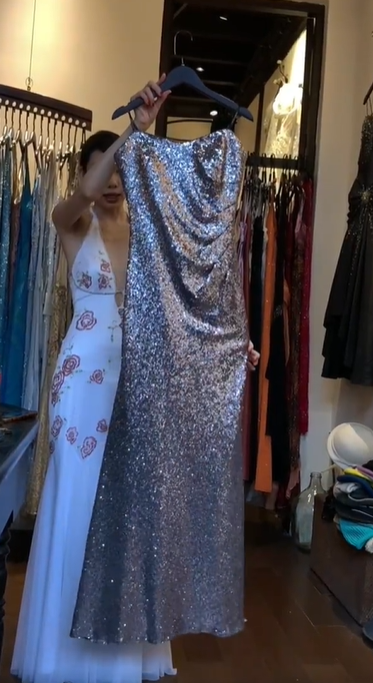 Silver Grey Strapless Cowl Neck Full Sequin Sheath Long Evening Prom Dress gh9793