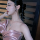 Rose Pink Stylish Strapless Fitted Waist Evening Dress, Fairy Gown, Romantic Gown gh7372