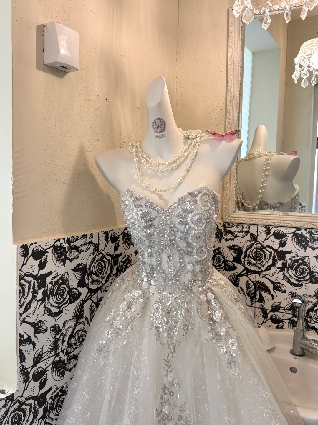 Ivory Gown With Silver Decorations, Waist-Cinched Full Flared Skirt Romantic Dress, Wedding Gown gh7654