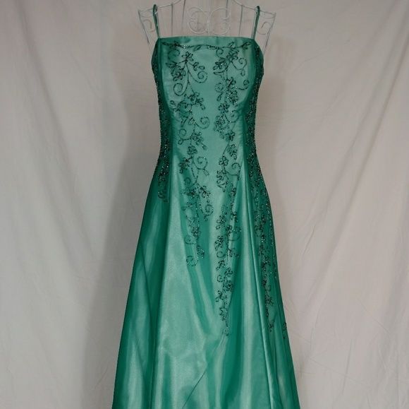 Grün Charming Fashion Exquisite Perlen Lange Elegante Tüll Satin Ballkleid Abendkleid Partykleid gh3435