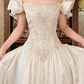 Vintage Long Prom & Wedding Dress, Off‑White Off‑the‑Shoulder Gown, Beaded Details, Fitted Waist, Palace‑Style Full Flared Skirt gh8592